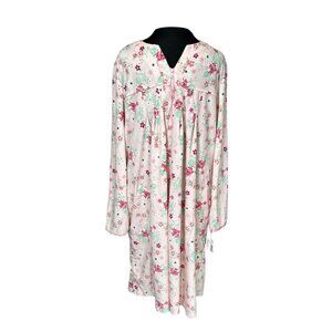 Sears Womens Fleece Duster Blushing Bride Floral Print Pink White Green L
